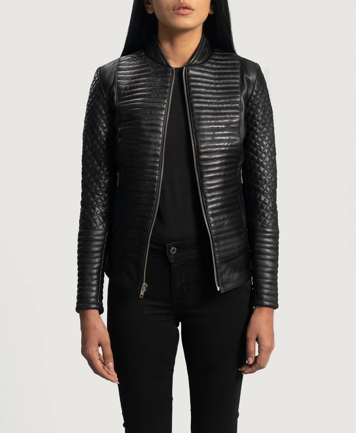 Women Quilted Black Leather Biker Jacket Women Quilted Black Leather Biker Jacket