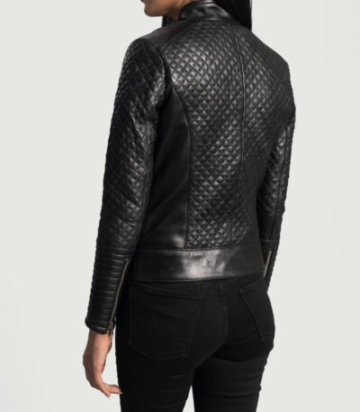 Women Quilted Black Leather Biker Jacket