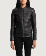Women Quilted Black Leather Biker Jacket