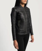 Women Quilted Black Leather Biker Jacket
