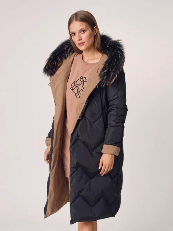 Women Reversible Genuine Fur Hood Coat For Winter