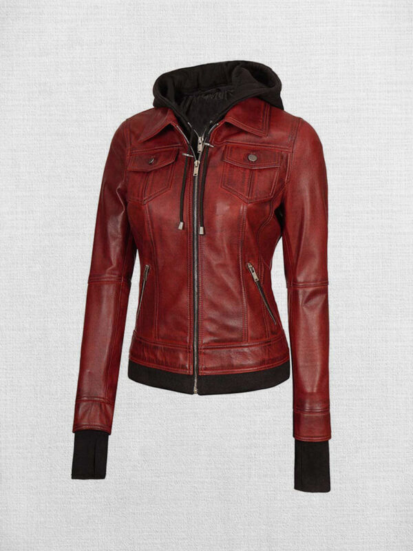 Women Stunning Brown Leather Jacket with Hood