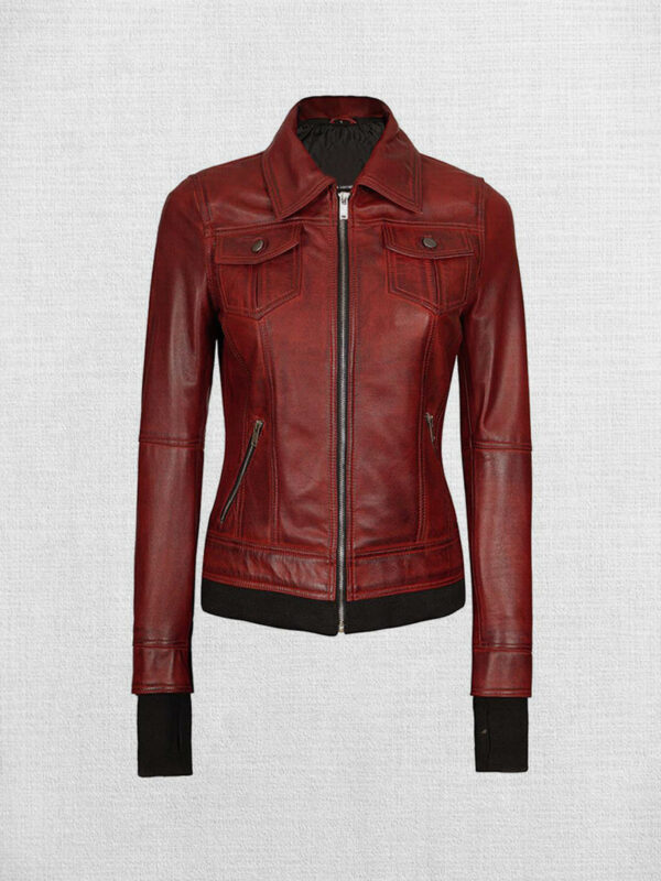 Women Stunning Brown Leather Jacket with Hood