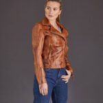 Women Tan Biker Leather Jacket