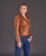 Women Tan Biker Leather Jacket