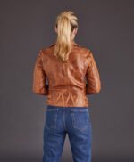Women Tan Biker Leather Jacket