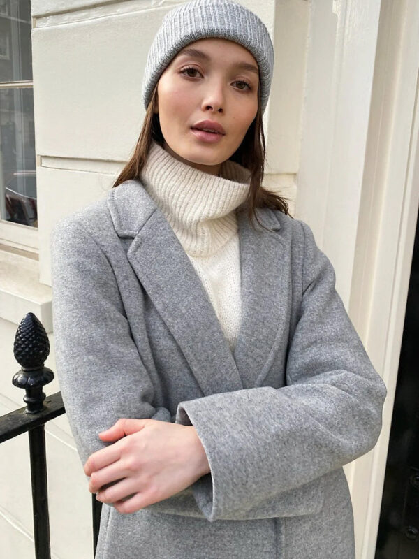 Women Wool Long Coat Gray Color Style