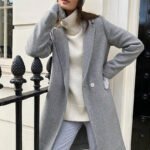 Women Wool Long Coat Gray Color Style