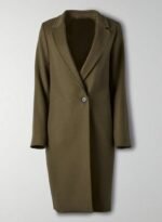 Women Wool Long Coat Green & Camel Color Style