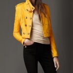 Women Yellow Genuine Leather Cropped Jacket