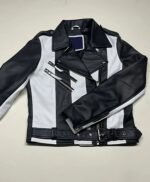 Women's And Girl's White And Black Stylish Two Tone Biker Jacket