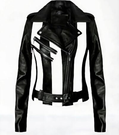 Women's And Girl's White And Black Stylish Two Tone Biker Jacket