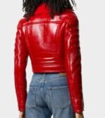 Womens Asymmetrical Lainey Red Faux Shearling Leather Jacket