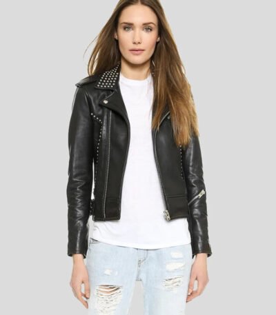 Womens Biker Studded Premium Leather Jacket