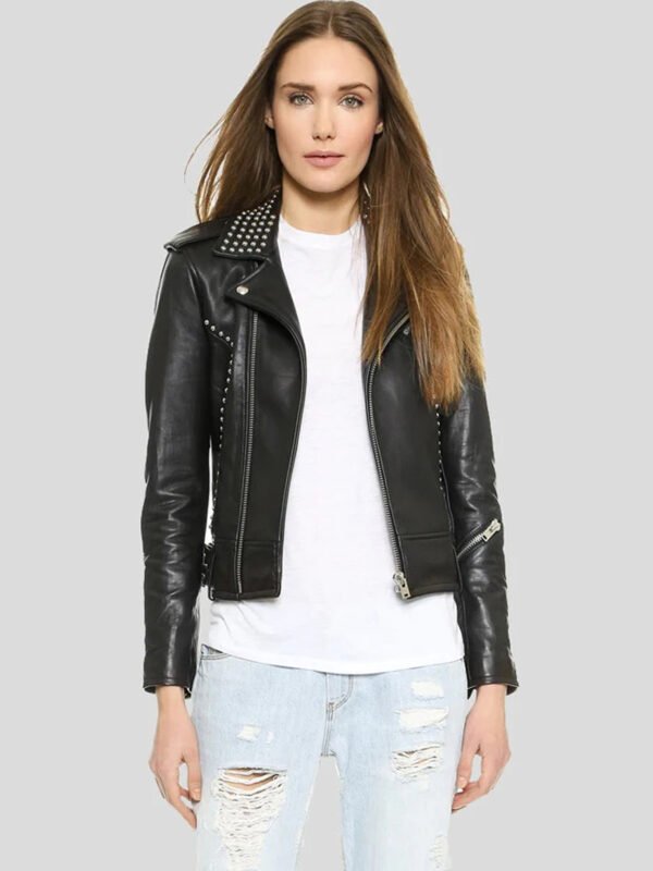 Womens Biker Studded Premium Leather Jacket
