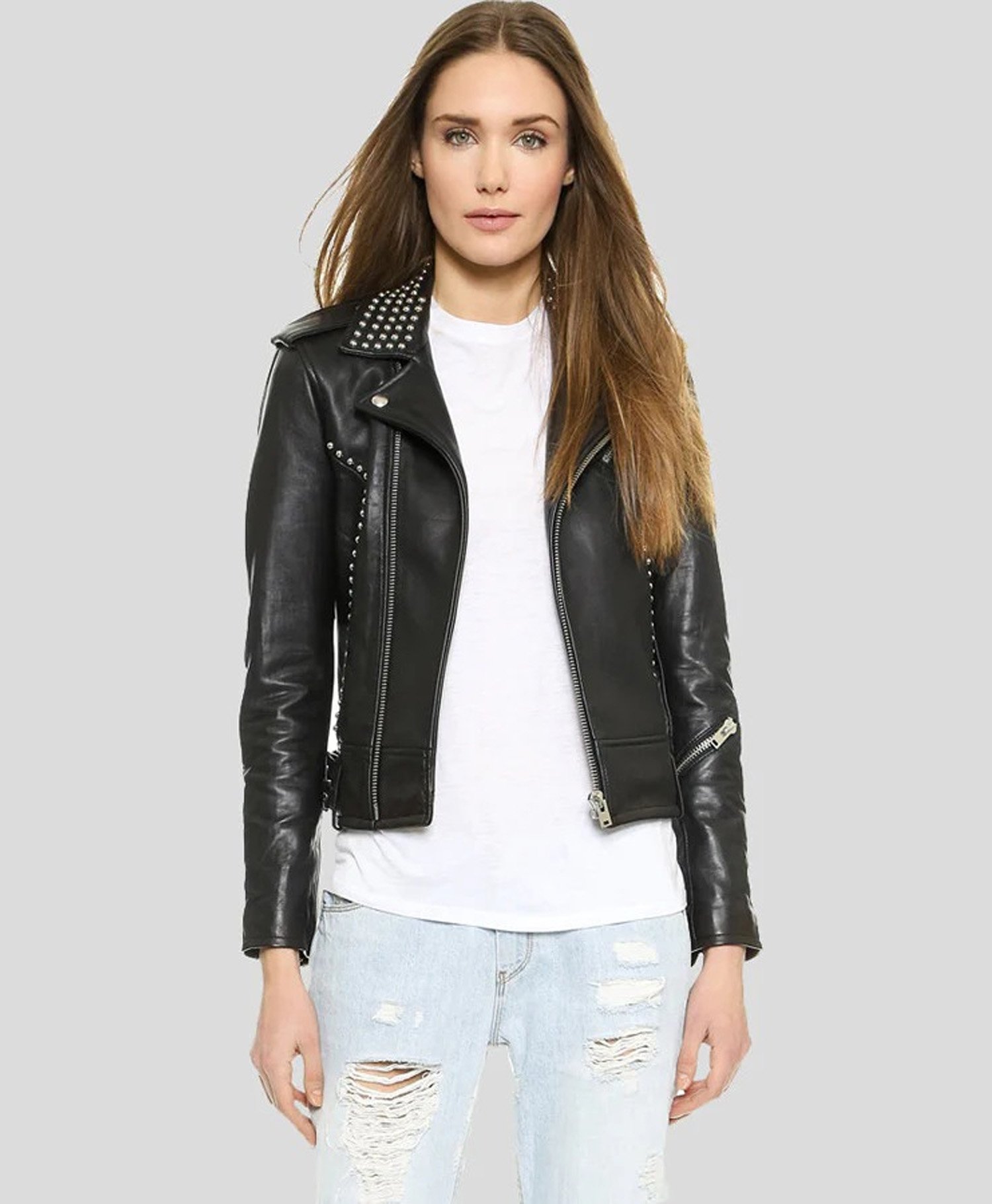 Womens Biker Studded Premium Leather Jacket Womens Biker Studded Premium Leather Jacket