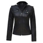 Womens Black Cafe Racer Real Leather Jacket