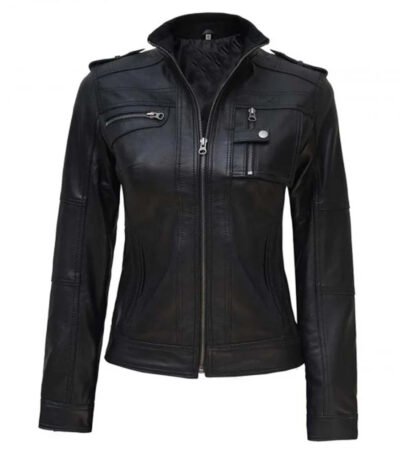 Womens Black Cafe Racer Real Leather Jacket