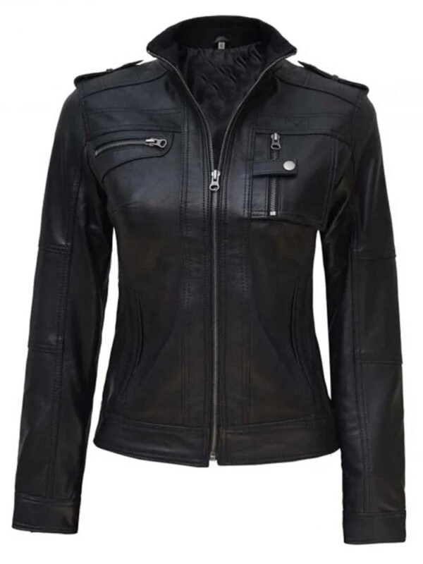 Womens Black Cafe Racer Real Leather Jacket