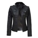 Womens Black Cafe Racer Real Leather Jacket