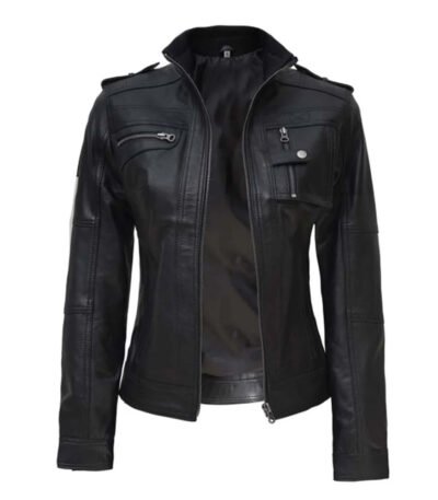Womens Black Cafe Racer Real Leather Jacket