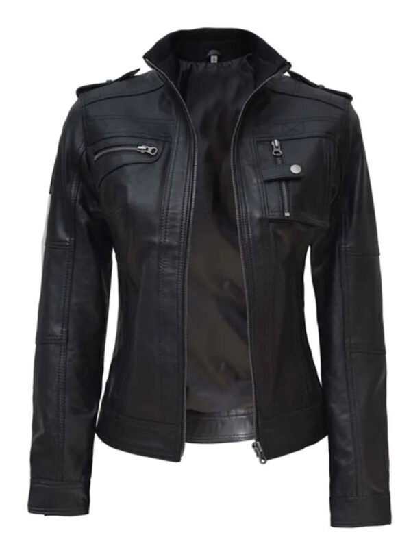 Womens Black Cafe Racer Real Leather Jacket