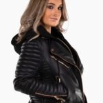 Women's Black Hooded Real Leather Jacket
