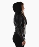 Women's Black Hooded Real Leather Jacket