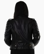 Women's Black Hooded Real Leather Jacket