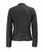 Women's Black Leather Cafe Racer Textured Real Leather Jacket