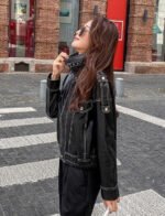 Women's Black Outerwear Fashion Leather Jacket