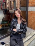 Women's Black Outerwear Fashion Leather Jacket