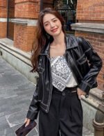 Women's Black Outerwear Fashion Leather Jacket