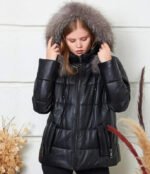 Womens Black Puffer Jacket With Faux Shearling Hooded
