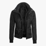 Womens Black Quilted Jacket Tailored Fit Outerwear