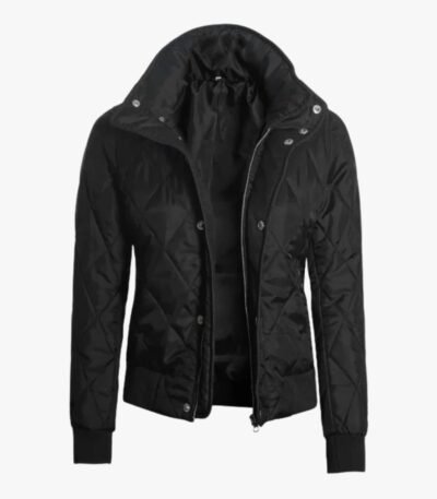 Womens Black Quilted Jacket Tailored Fit Outerwear