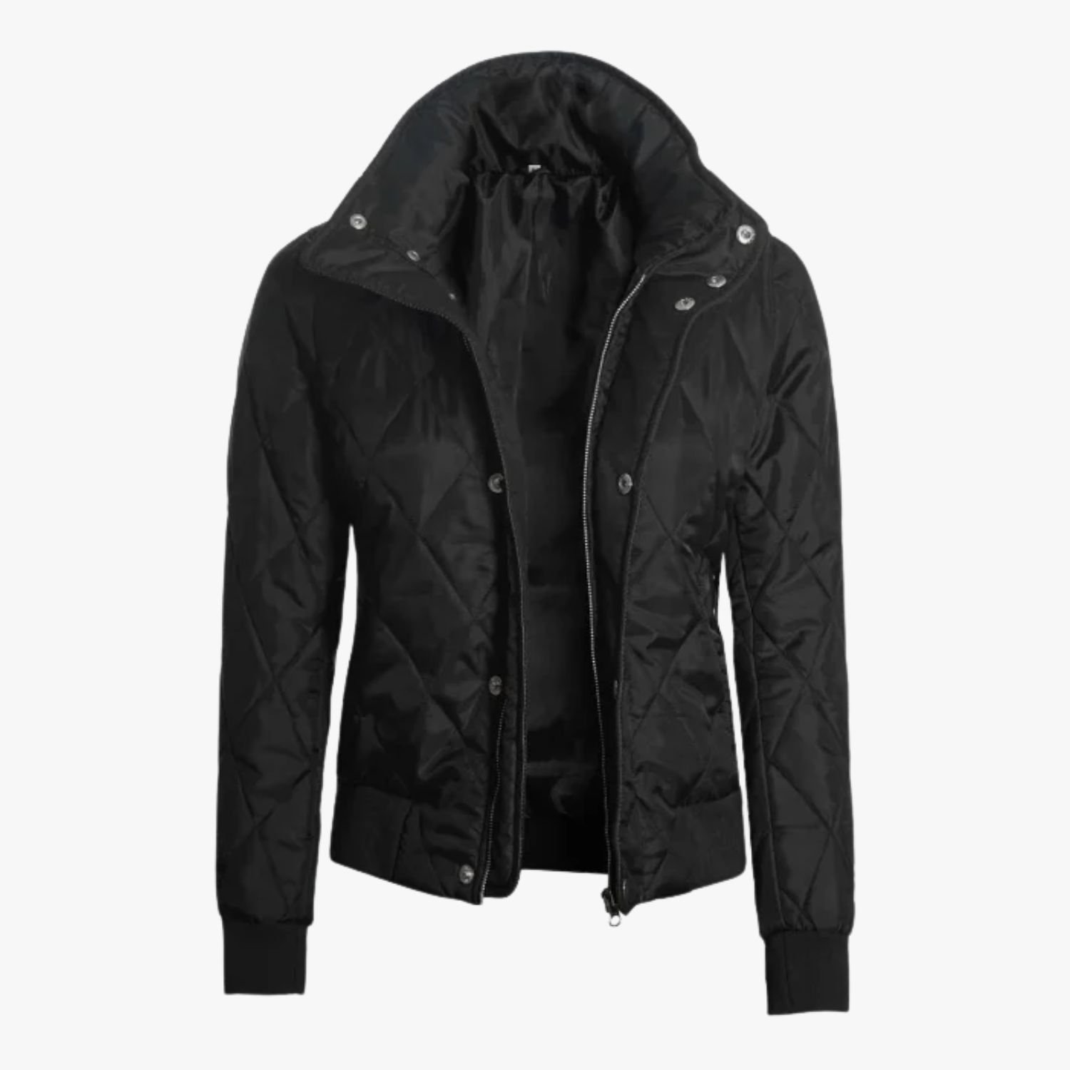 Womens Black Quilted Jacket Tailored Fit Outerwear Womens Black Quilted Jacket Tailored Fit Outerwear