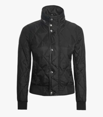 Womens Black Quilted Jacket Tailored Fit Outerwear