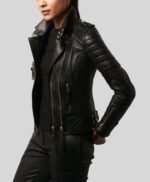 Women's Black Quilted Slim Fit Leather Jacket