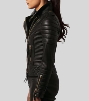 Women's Black Quilted Slim Fit Leather Jacket