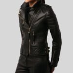 Women's Black Quilted Slim Fit Leather Jacket
