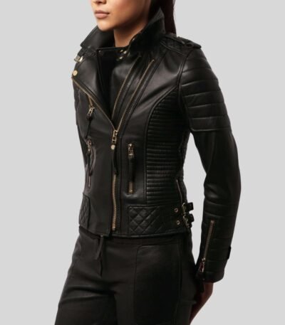 Women's Black Quilted Slim Fit Leather Jacket