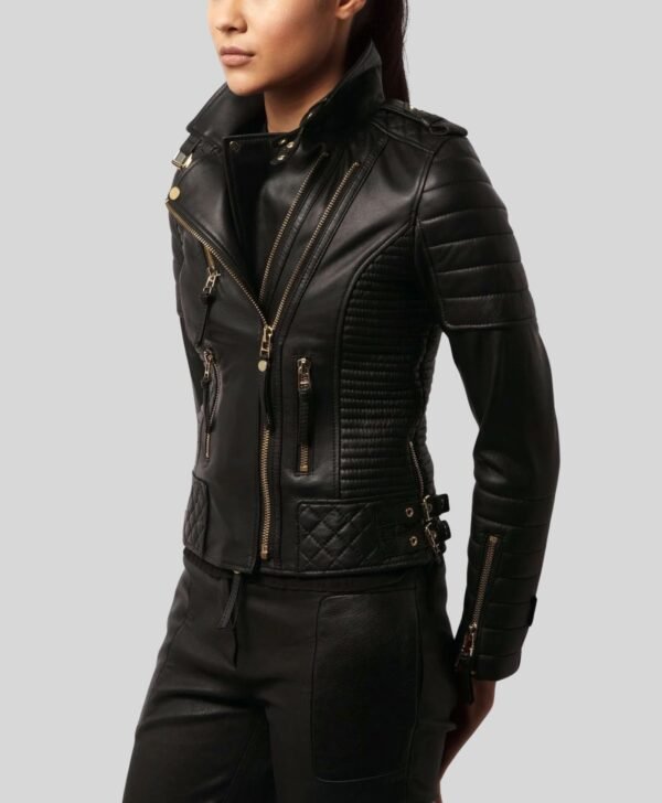 Women's Black Quilted Slim Fit Leather Jacket