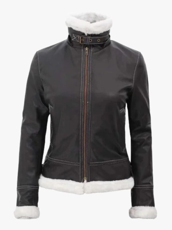 Womens Bomber Genuine Fur Lined Leather Jacket with Removable Hood
