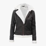 Womens Bomber Genuine Fur Lined Leather Jacket with Removable Hood