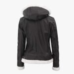 Womens Bomber Genuine Fur Lined Leather Jacket with Removable Hood