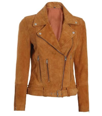 Womens Brown Asymmetrical Suede Biker Jacket
