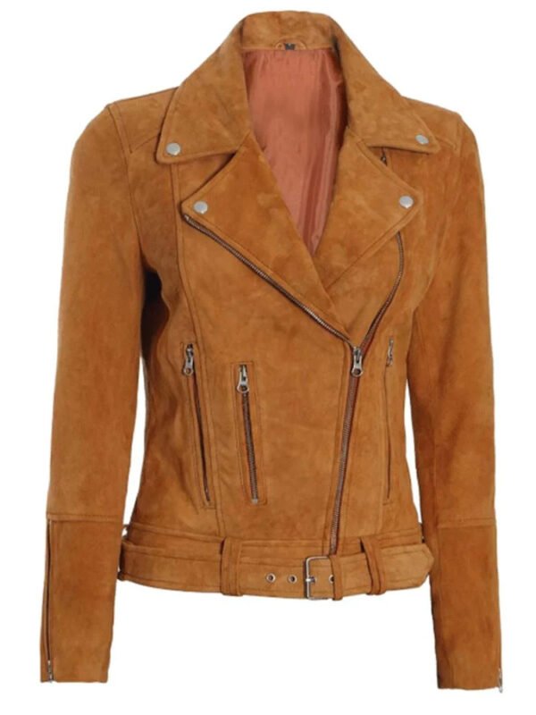Womens Brown Asymmetrical Suede Biker Jacket
