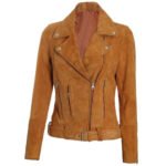 Womens Brown Asymmetrical Suede Biker Jacket