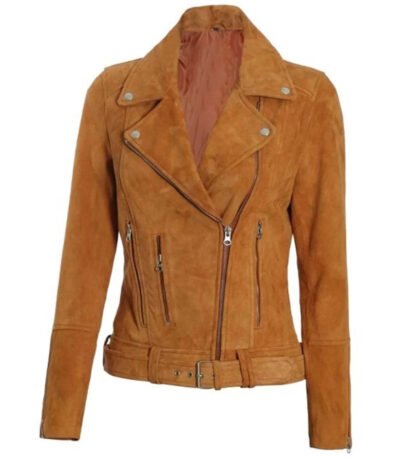Womens Brown Asymmetrical Suede Biker Jacket